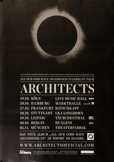 Architects - All Our Gods, Tour 2016 - Konzertplakat