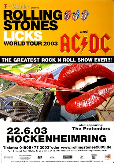 The Rolling Stones and AC/DC, Licks, Hockenheimring, 2003, Konzertplakat