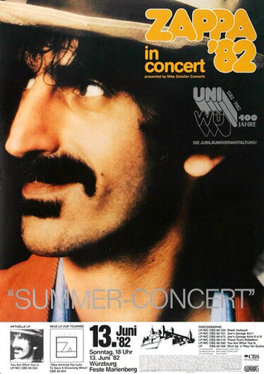 Frank Zappa - Summer Concert , Würzburg 1982 - Konzertplakat
