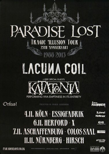 Paradise Lost - Tragic Illusion, Tour 2013 - Konzertplakat