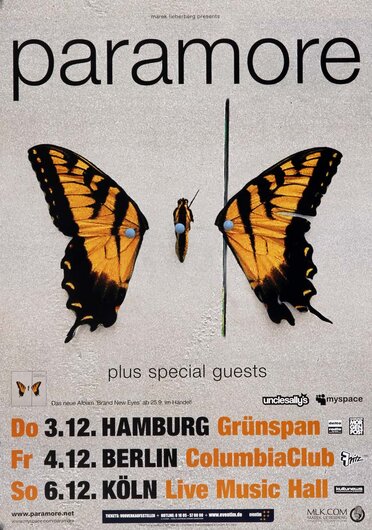 Paramore - Brand New Eyes, Tour 2009 - Konzertplakat