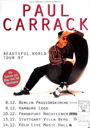 Paul Carrack - Beautiful World, Tour 1997 - Konzertplakat