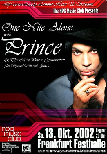 Prince - One Night Alone, Frankfurt 2002 - Konzertplakat