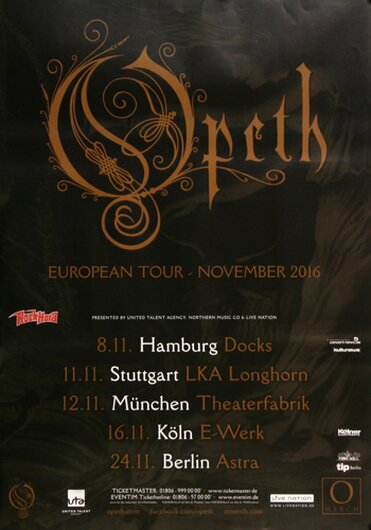 Opeth - Sorseress, Tour 2016 - Konzertplakat