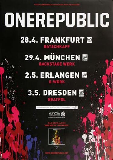 OneRepublic - Live In Germany, Tour 2010 - Konzertplakat