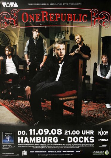 One Republic - Hamburg, Hamburg 2008 - Konzertplakat