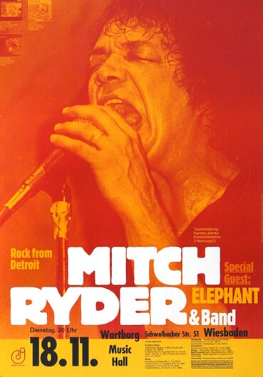 Mitch Ryder - Rock from Detroit, Wiesbaden 1971 - Konzertplakat