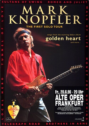 Mark Knopfler - Golden Heart, Frankfurt 1996 - Konzertplakat