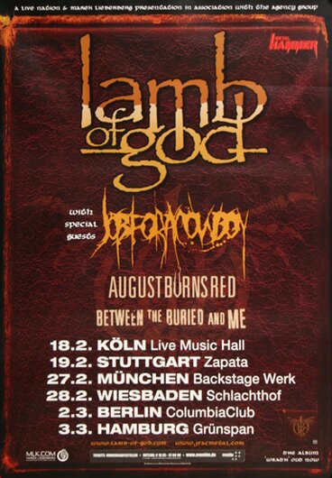 Lamb of God - Live On Stage, Tour 2010 - Konzertplakat