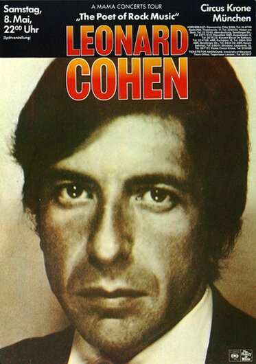 Leonard Cohen - Poet of Rock Music, München 1971 - Konzertplakat