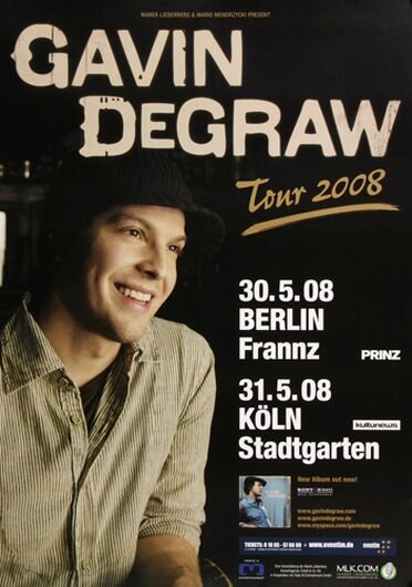 Gavin Degraw - Chariot, Berlin & Köln 2008 - Konzertplakat
