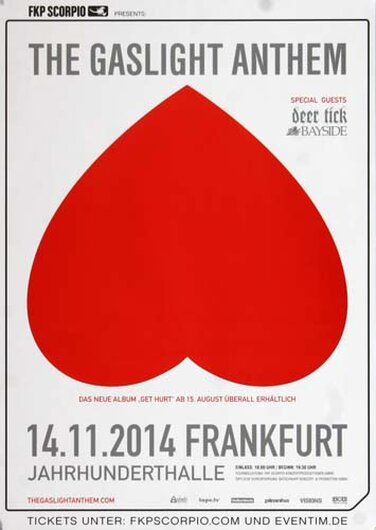 Gaslight Anthem, The - Get Hurt, Frankfurt 2014 - Konzertplakat