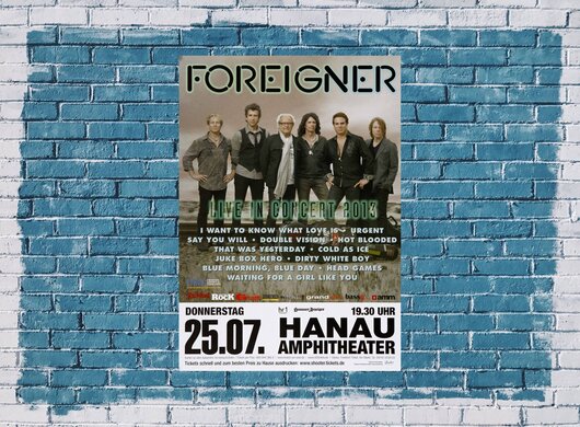 Foreigner - Live In, hanau 2013 - Konzertplakat