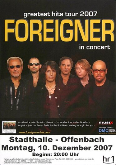 Foreigner - Greatest Hits, Offenbach & Frankfurt 2007 - Konzertplakat