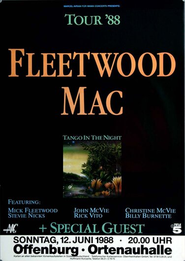 Fleetwood Mac - Tango in the Night, Offenburg 1988 - Konzertplakat