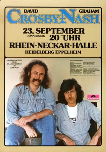 Crosby & Nash - Whistling Wire, Heidelberg 1976 - Konzertplakat