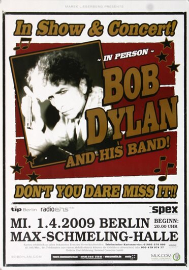Bob Dylan and His Band - In Show & Concert, Berlin 2009 - Konzertplakat