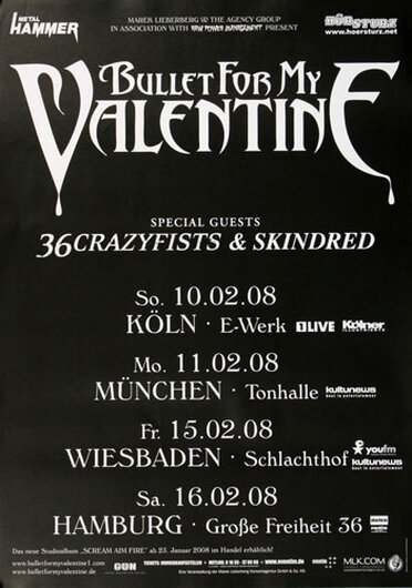 Bullet for My Valentine - Scream Aim Fire, Tour 2008 - Konzertplakat