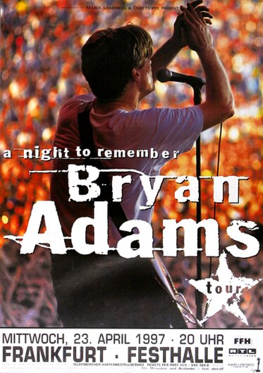 Bryan Adams - Night To Remember, Frankfurt 1997 - Konzertplakat