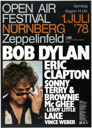 Bob Dylan and His Band - Open Air Festival, Nürnberg 1978 - Konzertplakat