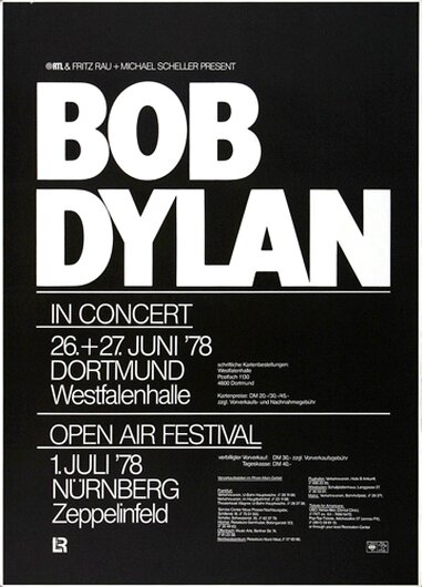 Bob Dylan and His Band - Hard Rain, Dortmund & Nürnberg 1978 - Konzertplakat