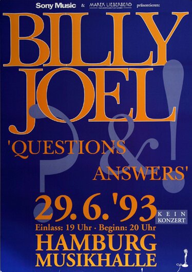 Billy Joel - Questions, Hamburg 1993 - Konzertplakat