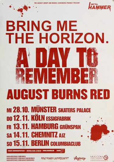 A Day To Remember - Live In Concert, Tour 2016 - Konzertplakat