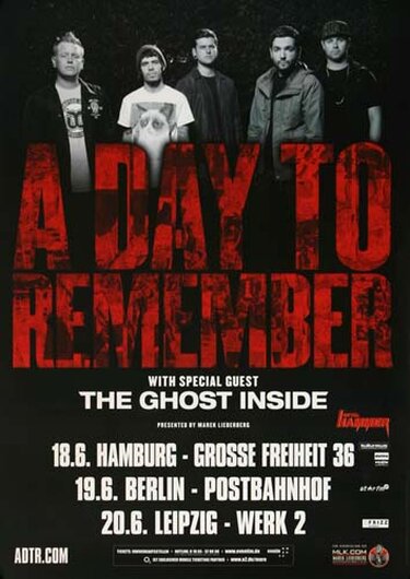 A Day To Remember - Right Back At It, Tour 2013 - Konzertplakat