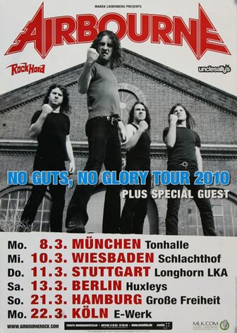 Airbourne - No Guts No Glory, Tour 2010 - Konzertplakat